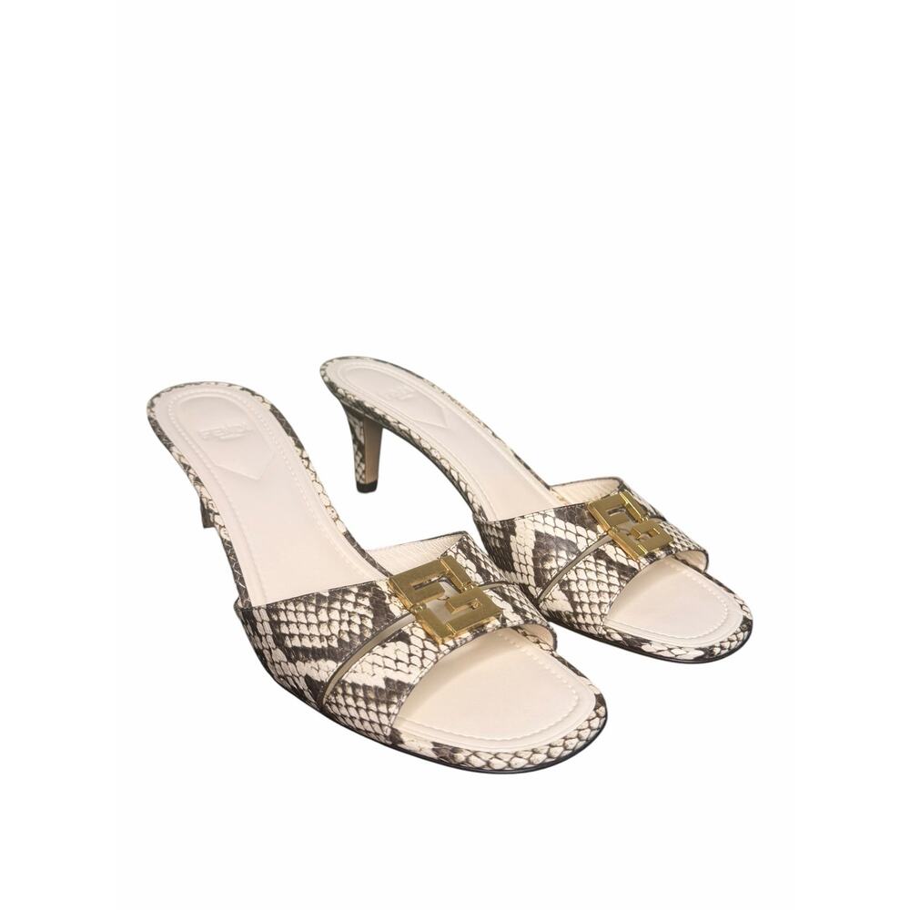 Fendi NIB F-Fold Python Effect Leather Kitten Heel Sandal in Sand Beige Size 39 - Picture 6 of 12